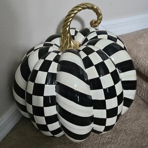RARE MACKENZIE CHILDS GOLD MEDAL COURTLY CHECK HALLOWEEN PUMPKIN THANKSGIVING - Picture 1 of 11